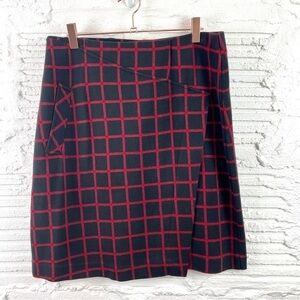 J. Jill Black & Red Plaid Faux Wrap Front Ponte Knit Skirt Size Small